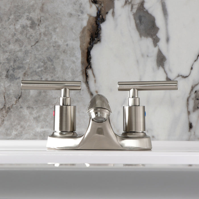Kingston Tulare FB5628CML - Manhattan Double-Handle 3-Hole Deck Mount 4-Inch Centerset Bathroom Faucet with Pop-Up Drain, Brushed Nickel