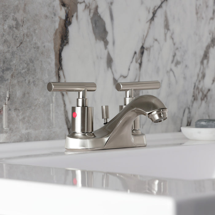 Kingston Tulare FB5628CML - Manhattan Double-Handle 3-Hole Deck Mount 4-Inch Centerset Bathroom Faucet with Pop-Up Drain, Brushed Nickel