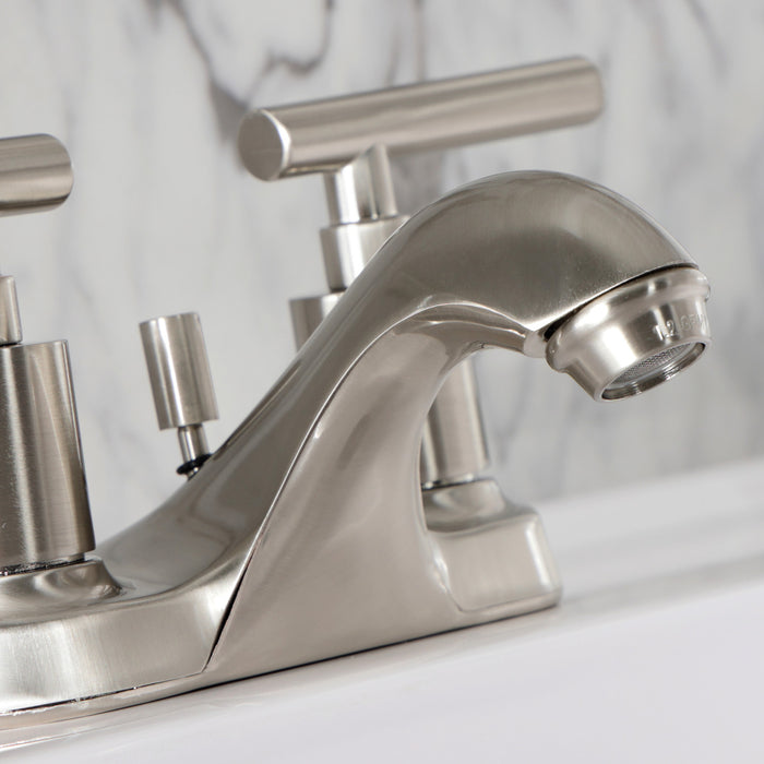 Kingston Tulare FB5628CML - Manhattan Double-Handle 3-Hole Deck Mount 4-Inch Centerset Bathroom Faucet with Pop-Up Drain, Brushed Nickel