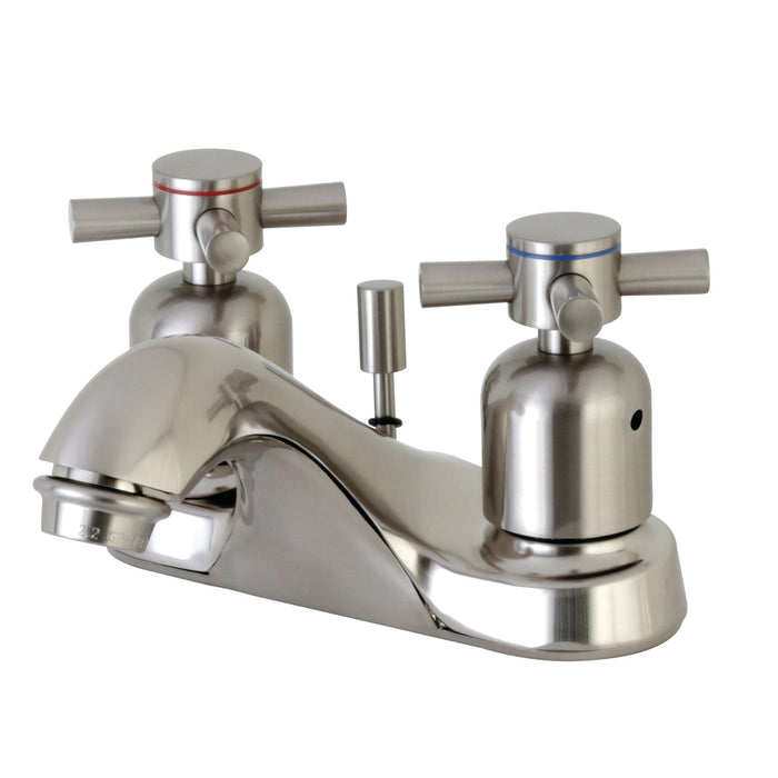 Kingston Tulare FB5628DX - Concord Double-Handle 3-Hole Deck Mount 4-Inch Centerset Bathroom Faucet with Pop-Up Drain, Brushed Nickel