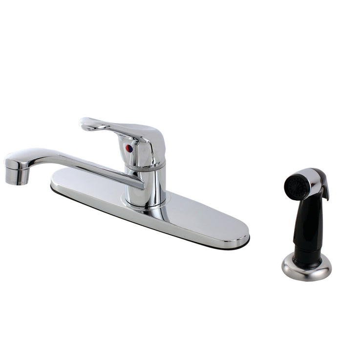 Kingston Tulare FB562 - Wyndham One-Handle 4-Hole 8" Centerset Kitchen Faucet with Side Sprayer, Polished Chrome