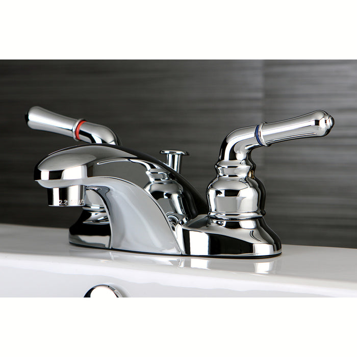 Kingston Tulare FB621 - Magellan Double-Handle 3-Hole Deck Mount 4-Inch Centerset Bathroom Faucet with Pop-Up Drain, Polished Chrome