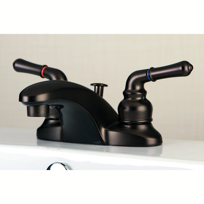 Kingston Tulare FB625 - Magellan Double-Handle 3-Hole Deck Mount 4-Inch Centerset Bathroom Faucet with Pop-Up Drain, Oil Rubbed Bronze