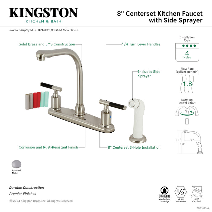 Kaiser FB718CKL Two-Handle 4-Hole Deck Mount 8" Centerset Kitchen Faucet with Side Sprayer, Brushed Nickel