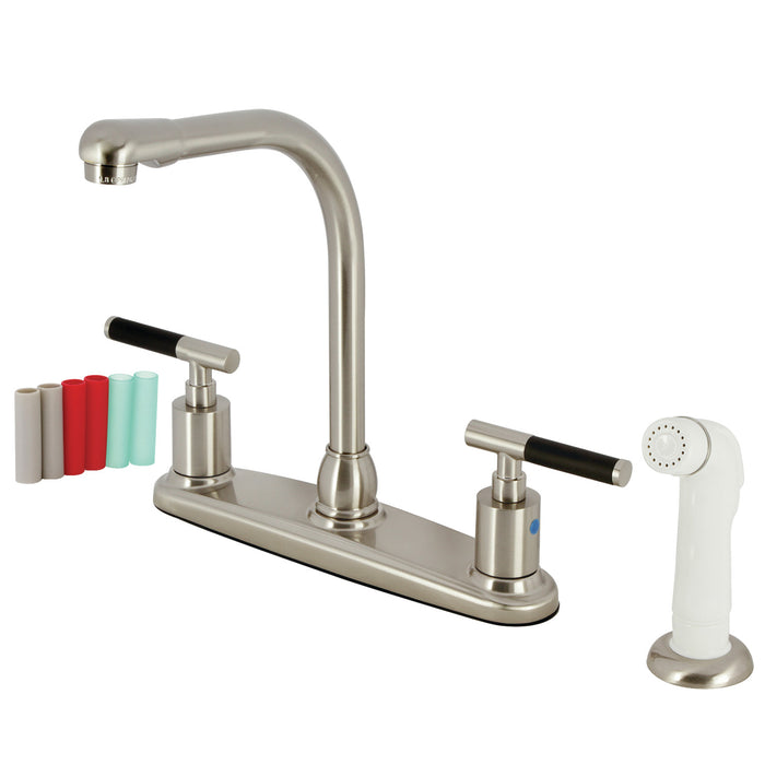 Kaiser FB718CKL Two-Handle 4-Hole Deck Mount 8" Centerset Kitchen Faucet with Side Sprayer, Brushed Nickel