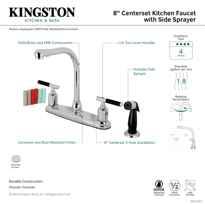 Kaiser FB751CKL Two-Handle 4-Hole Deck Mount 8" Centerset Kitchen Faucet with Side Sprayer, Polished Chrome