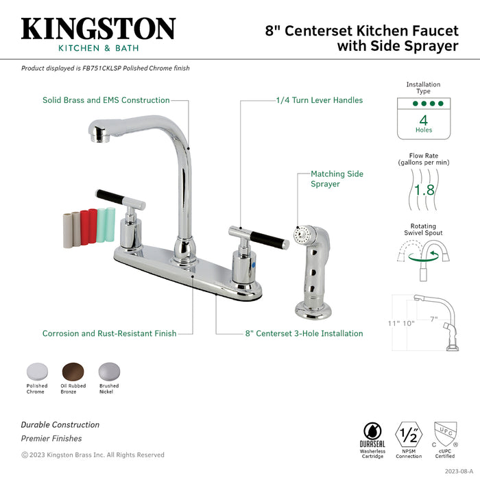 Kaiser FB751CKLSP Two-Handle 4-Hole Deck Mount 8" Centerset Kitchen Faucet with Side Sprayer, Polished Chrome