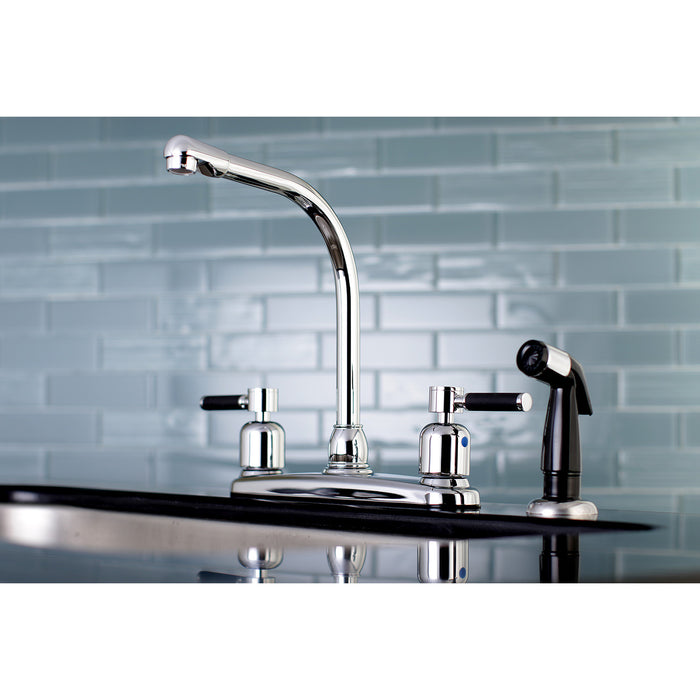 Kingston Kaiser FB751DKL Two-Handle 4-Hole 8" Centerset Kitchen Faucet with Side Sprayer, Polished Chrome