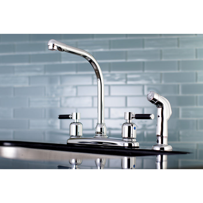 Kingston Tulare FB751DKLSP - Kaiser Two-Handle 4-Hole 8" Centerset Kitchen Faucet with Side Sprayer, Polished Chrome