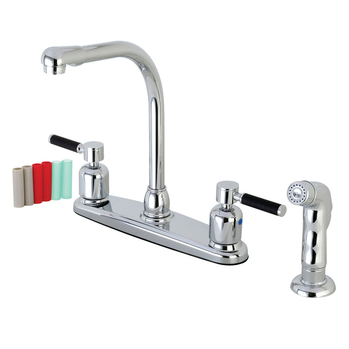 Kingston Tulare FB751DKLSP - Kaiser Two-Handle 4-Hole 8" Centerset Kitchen Faucet with Side Sprayer, Polished Chrome