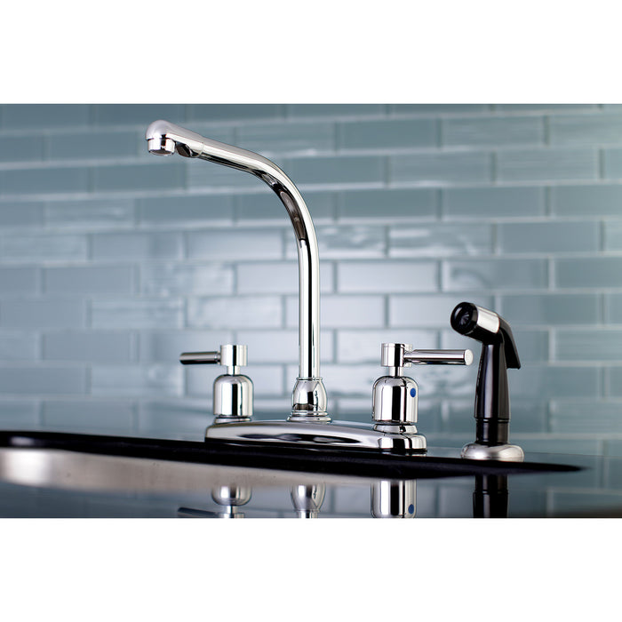 Kingston Concord FB751DL Two-Handle 4-Hole 8" Centerset Kitchen Faucet with Side Sprayer, Polished Chrome