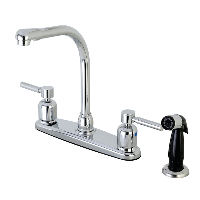 Kingston Concord FB751DL Two-Handle 4-Hole 8" Centerset Kitchen Faucet with Side Sprayer, Polished Chrome