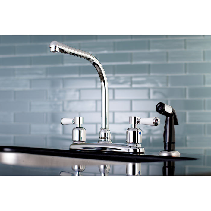 Kingston Paris FB751DPL Two-Handle 4-Hole 8" Centerset Kitchen Faucet with Side Sprayer, Polished Chrome