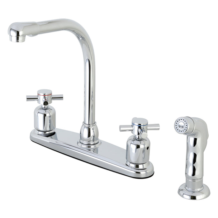 Kingston Tulare FB751DXSP - Concord Two-Handle 4-Hole 8" Centerset Kitchen Faucet with Side Sprayer, Polished Chrome