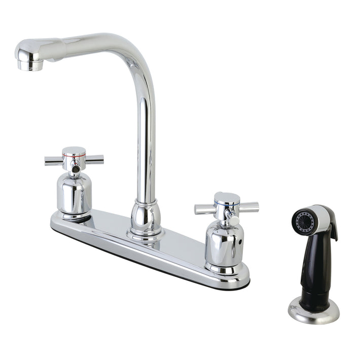 Kingston Concord FB751DX Two-Handle 4-Hole 8" Centerset Kitchen Faucet with Side Sprayer, Polished Chrome