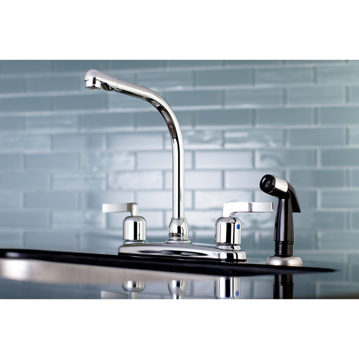 Kingston Centurion FB751EFL Two-Handle 4-Hole 8" Centerset Kitchen Faucet with Side Sprayer, Polished Chrome