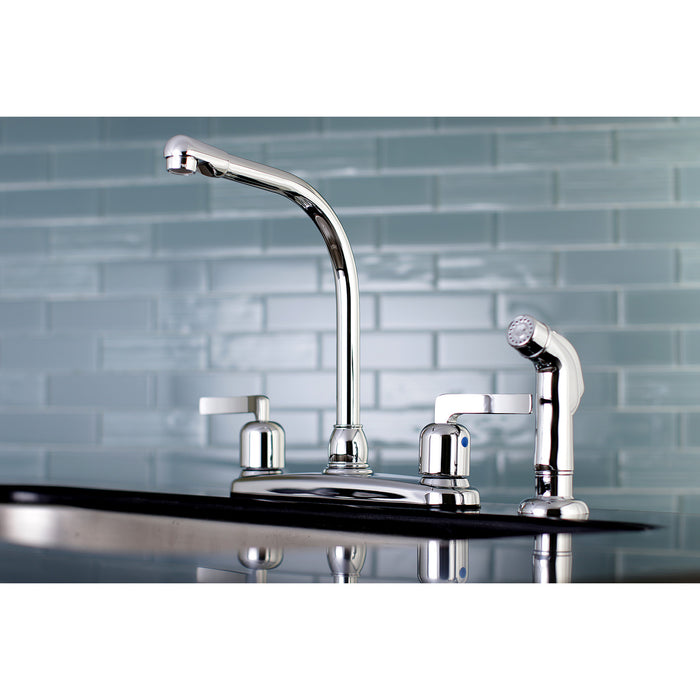 Kingston Tulare FB751EFLSP - Centurion Two-Handle 4-Hole 8" Centerset Kitchen Faucet with Side Sprayer, Polished Chrome