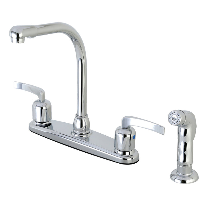 Kingston Tulare FB751EFLSP - Centurion Two-Handle 4-Hole 8" Centerset Kitchen Faucet with Side Sprayer, Polished Chrome