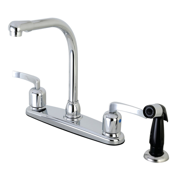 Kingston Centurion FB751EFL Two-Handle 4-Hole 8" Centerset Kitchen Faucet with Side Sprayer, Polished Chrome