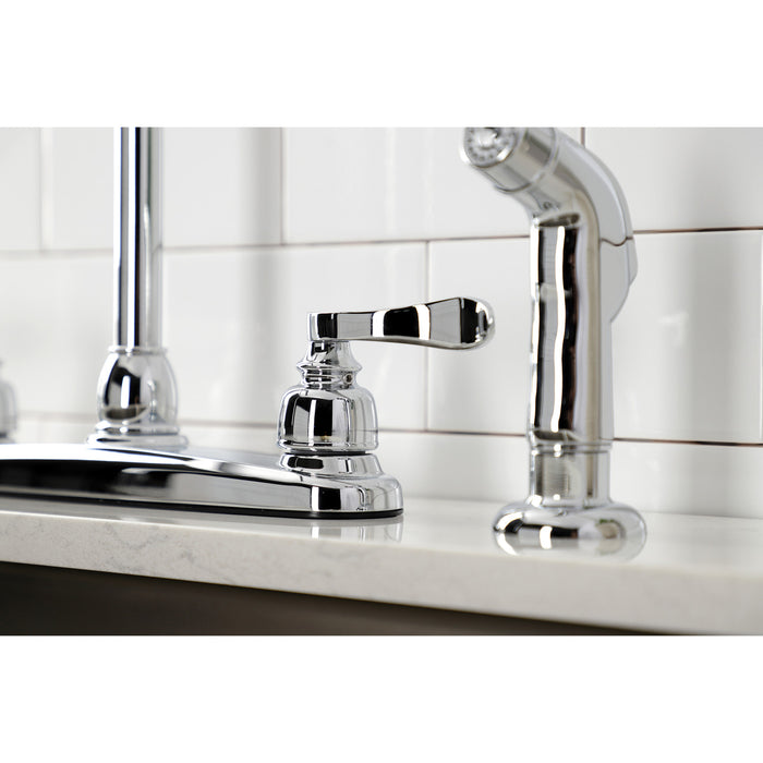 Kingston Tulare FB751NFLSP - NuWave French Two-Handle 4-Hole 8" Centerset Kitchen Faucet with Side Sprayer, Polished Chrome