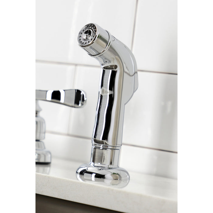 Kingston Tulare FB751NFLSP - NuWave French Two-Handle 4-Hole 8" Centerset Kitchen Faucet with Side Sprayer, Polished Chrome