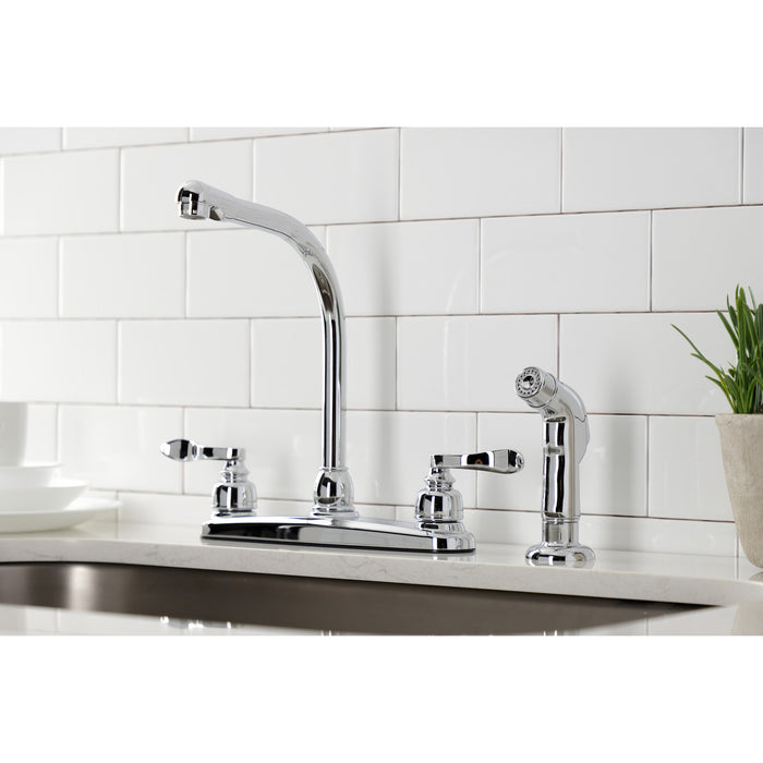 Kingston Tulare FB751NFLSP - NuWave French Two-Handle 4-Hole 8" Centerset Kitchen Faucet with Side Sprayer, Polished Chrome