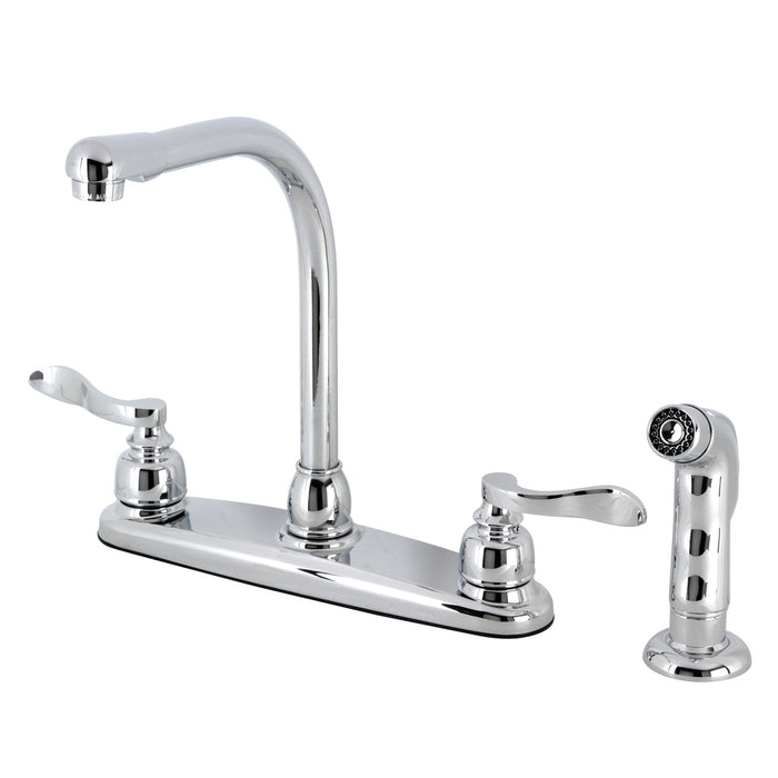Kingston Tulare FB751NFLSP - NuWave French Two-Handle 4-Hole 8" Centerset Kitchen Faucet with Side Sprayer, Polished Chrome