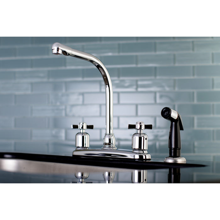 Kingston Millennium FB751ZX Two-Handle 4-Hole 8" Centerset Kitchen Faucet with Side Sprayer, Polished Chrome