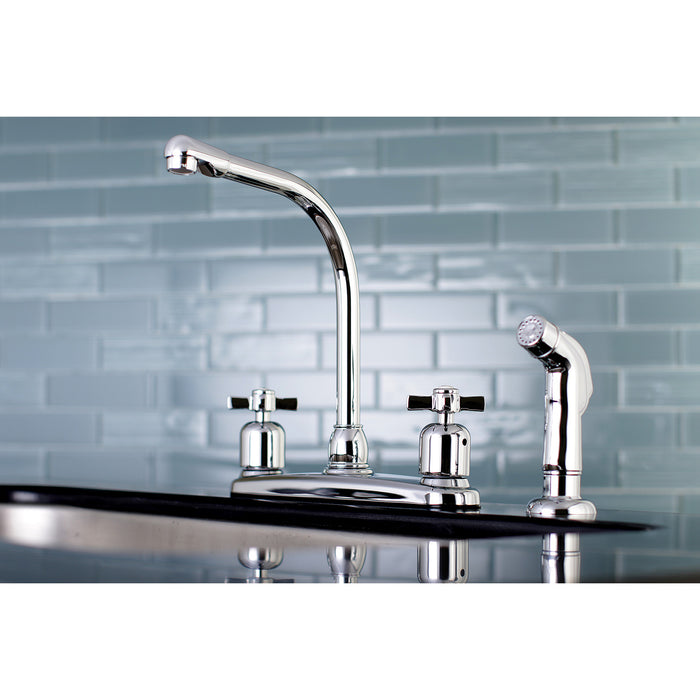 Kingston Tulare FB751ZXSP - Millennium Two-Handle 4-Hole 8" Centerset Kitchen Faucet with Side Sprayer, Polished Chrome