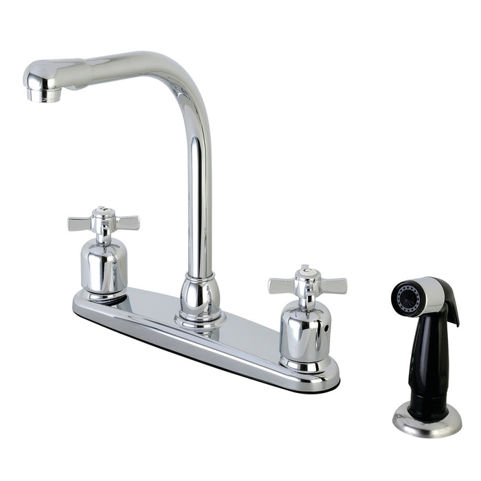 Kingston Millennium FB751ZX Two-Handle 4-Hole 8" Centerset Kitchen Faucet with Side Sprayer, Polished Chrome