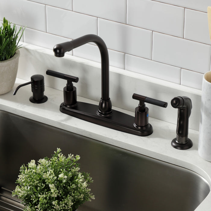 Kaiser FB755CKLSP Two-Handle 4-Hole Deck Mount 8" Centerset Kitchen Faucet with Side Sprayer, Oil Rubbed Bronze