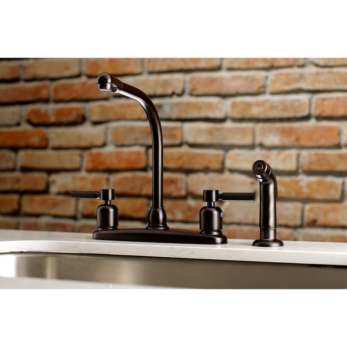 Kingston Tulare FB755DKLSP - Kaiser Two-Handle 4-Hole 8" Centerset Kitchen Faucet with Side Sprayer, Oil Rubbed Bronze