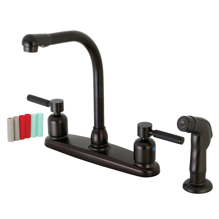 Kingston Tulare FB755DKLSP - Kaiser Two-Handle 4-Hole 8" Centerset Kitchen Faucet with Side Sprayer, Oil Rubbed Bronze