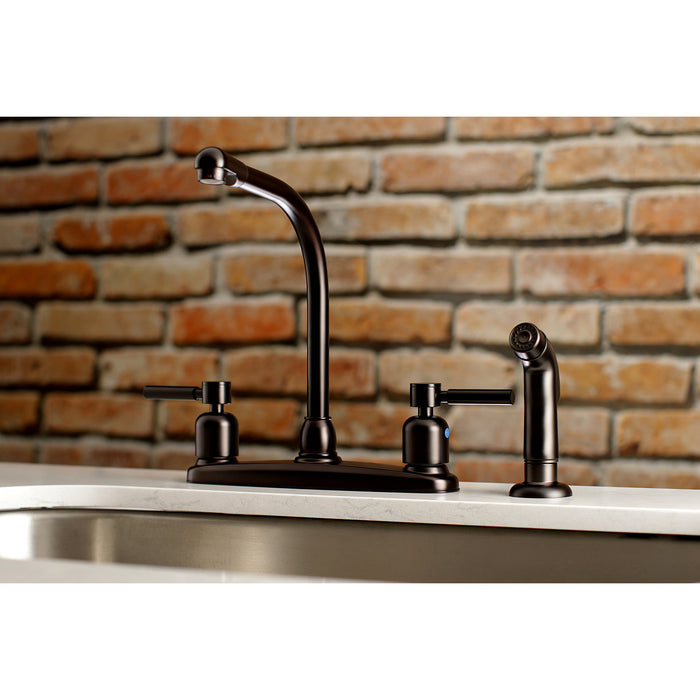 Kingston Tulare FB755DLSP - Concord Two-Handle 4-Hole 8" Centerset Kitchen Faucet with Side Sprayer, Oil Rubbed Bronze