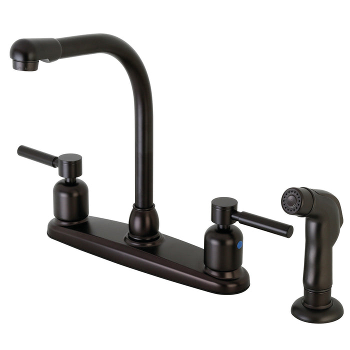 Kingston Tulare FB755DLSP - Concord Two-Handle 4-Hole 8" Centerset Kitchen Faucet with Side Sprayer, Oil Rubbed Bronze