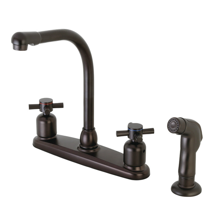 Kingston Tulare FB755DXSP - Concord Two-Handle 4-Hole 8" Centerset Kitchen Faucet with Side Sprayer, Oil Rubbed Bronze