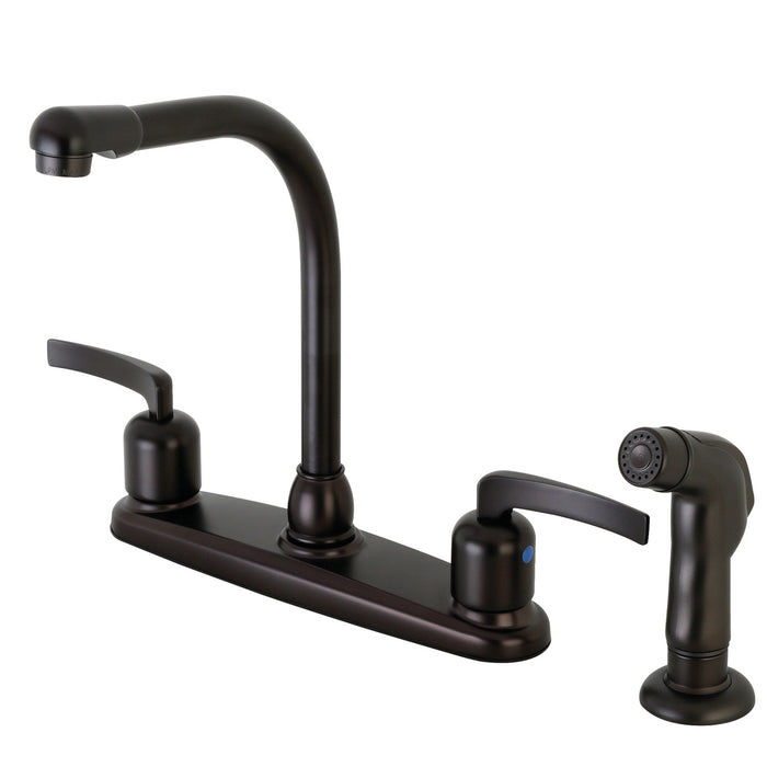 Kingston Tulare FB755EFLSP - Centurion Two-Handle 4-Hole 8" Centerset Kitchen Faucet with Side Sprayer, Oil Rubbed Bronze