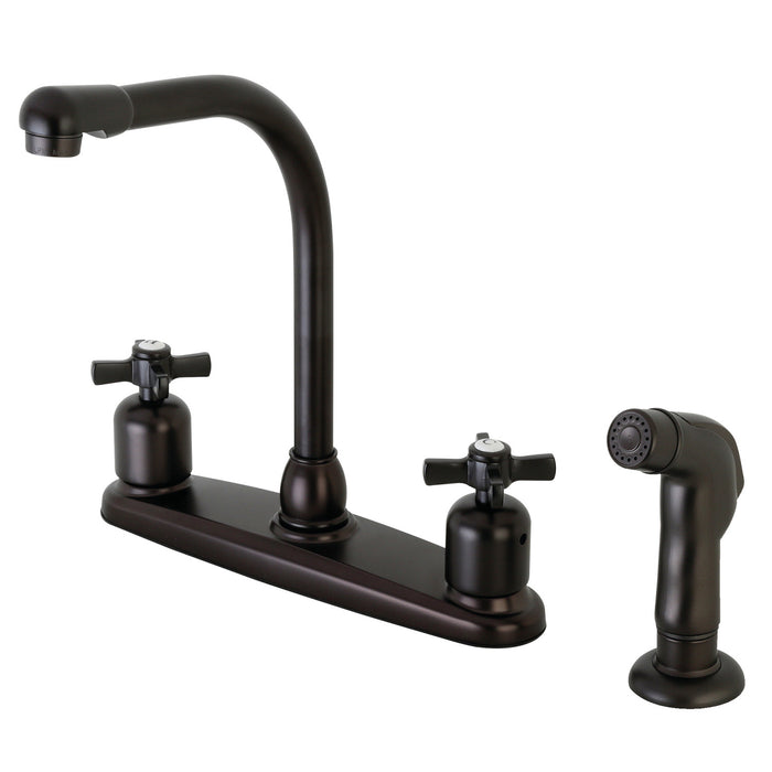 Kingston Tulare FB755ZXSP - Millennium Two-Handle 4-Hole 8" Centerset Kitchen Faucet with Side Sprayer, Oil Rubbed Bronze