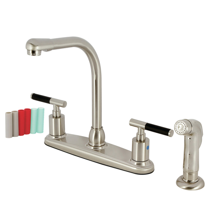 Kingston Tulare FB758CKLSP - Kaiser Two-Handle 4-Hole 8" Centerset Kitchen Faucet with Side Sprayer, Brushed Nickel