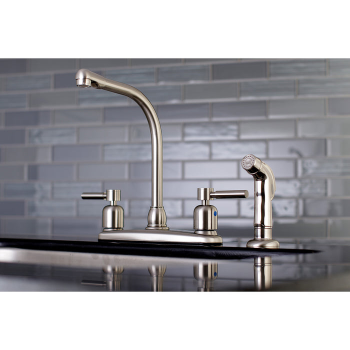 Kingston Tulare FB758DLSP - Concord Two-Handle 4-Hole 8" Centerset Kitchen Faucet with Side Sprayer, Brushed Nickel