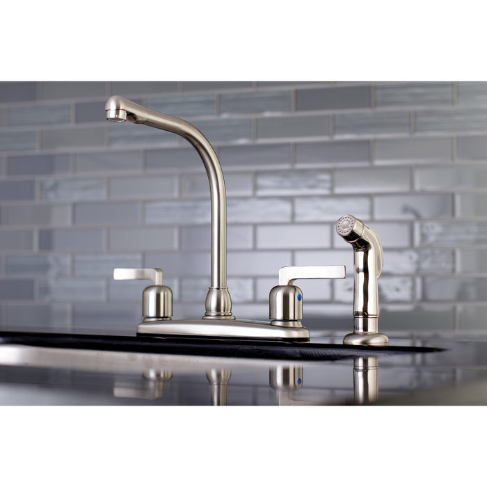 Kingston Tulare FB758EFLSP - Centurion Two-Handle 4-Hole 8" Centerset Kitchen Faucet with Side Sprayer, Brushed Nickel