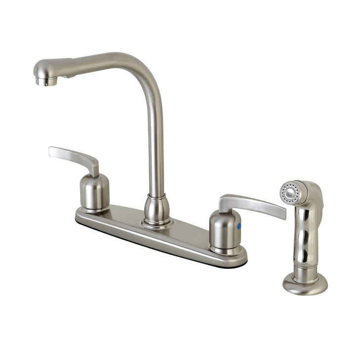 Kingston Tulare FB758EFLSP - Centurion Two-Handle 4-Hole 8" Centerset Kitchen Faucet with Side Sprayer, Brushed Nickel