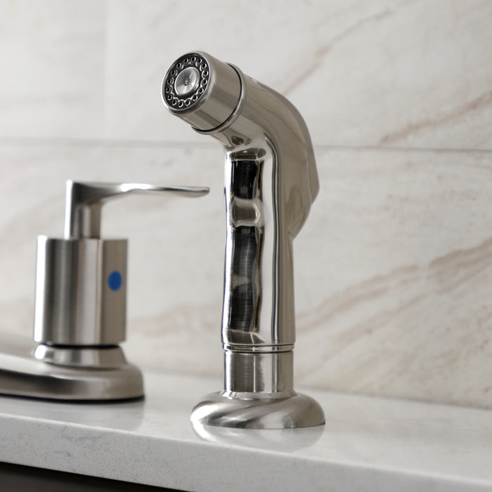 Kingston Tulare FB758SVLSP - Serena Two-Handle 4-Hole 8" Centerset Kitchen Faucet with Plastic Side Sprayer, Brushed Nickel