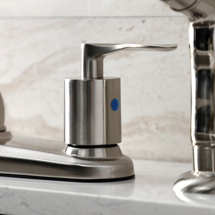 Kingston Tulare FB758SVLSP - Serena Two-Handle 4-Hole 8" Centerset Kitchen Faucet with Plastic Side Sprayer, Brushed Nickel