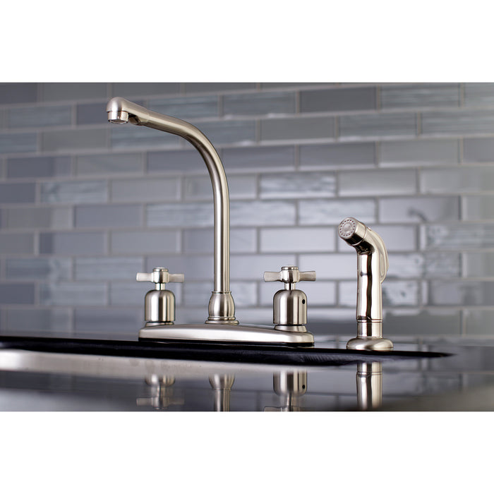 Kingston Tulare FB758ZXSP - Millennium Two-Handle 4-Hole 8" Centerset Kitchen Faucet with Side Sprayer, Brushed Nickel