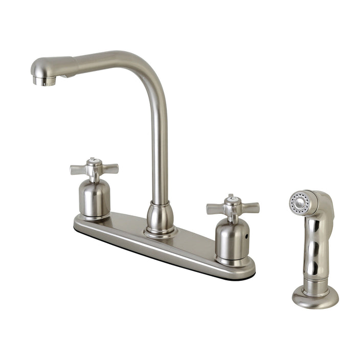 Kingston Tulare FB758ZXSP - Millennium Two-Handle 4-Hole 8" Centerset Kitchen Faucet with Side Sprayer, Brushed Nickel