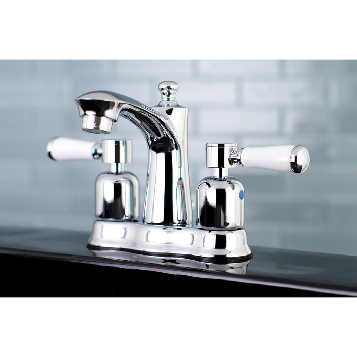 Kingston Tulare FB7611DPL - Paris Double-Handle 3-Hole Deck Mount 4-Inch Centerset Bathroom Faucet with Pop-Up Drain, Polished Chrome