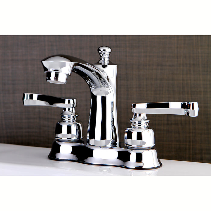 Kingston Tulare FB7611FL - Royale Double-Handle 3-Hole Deck Mount 4-Inch Centerset Bathroom Faucet with Pop-Up Drain, Polished Chrome