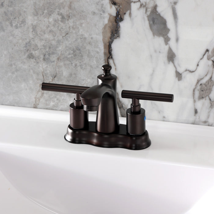 Kingston Tulare FB7615CML - Manhattan Double-Handle 3-Hole Deck Mount 4-Inch Centerset Bathroom Faucet with Pop-Up Drain, Oil Rubbed Bronze