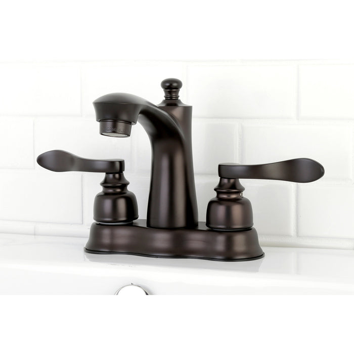 Kingston Tulare FB7615NFL - NuWave French Double-Handle 3-Hole Deck Mount 4-Inch Centerset Bathroom Faucet with Pop-Up Drain, Oil Rubbed Bronze